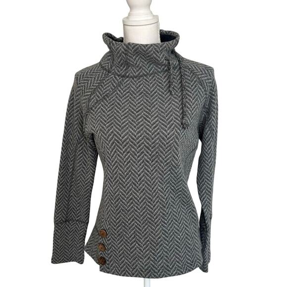Prana women's Lucia cowl neck pullover wool blend gray chevron sweater size S - Picture 1 of 9